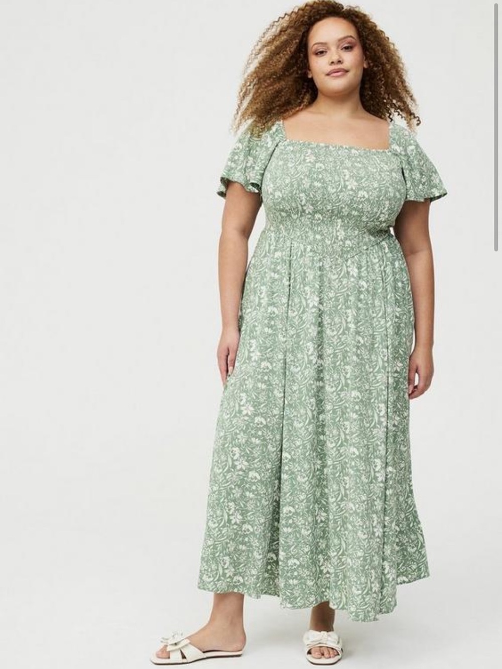 torrid Sage Green and White Floral Smocked Maxi Dress - Picture 5 of 5